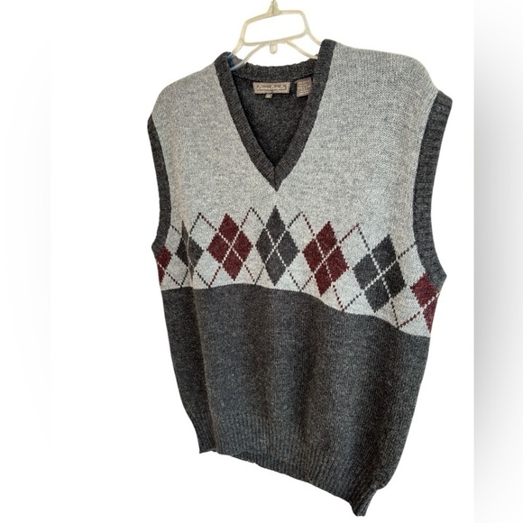 Vintage Mens Argyle Sweater Vest Multicolor X-Large Wool Blend Academia Classic - Picture 4 of 12